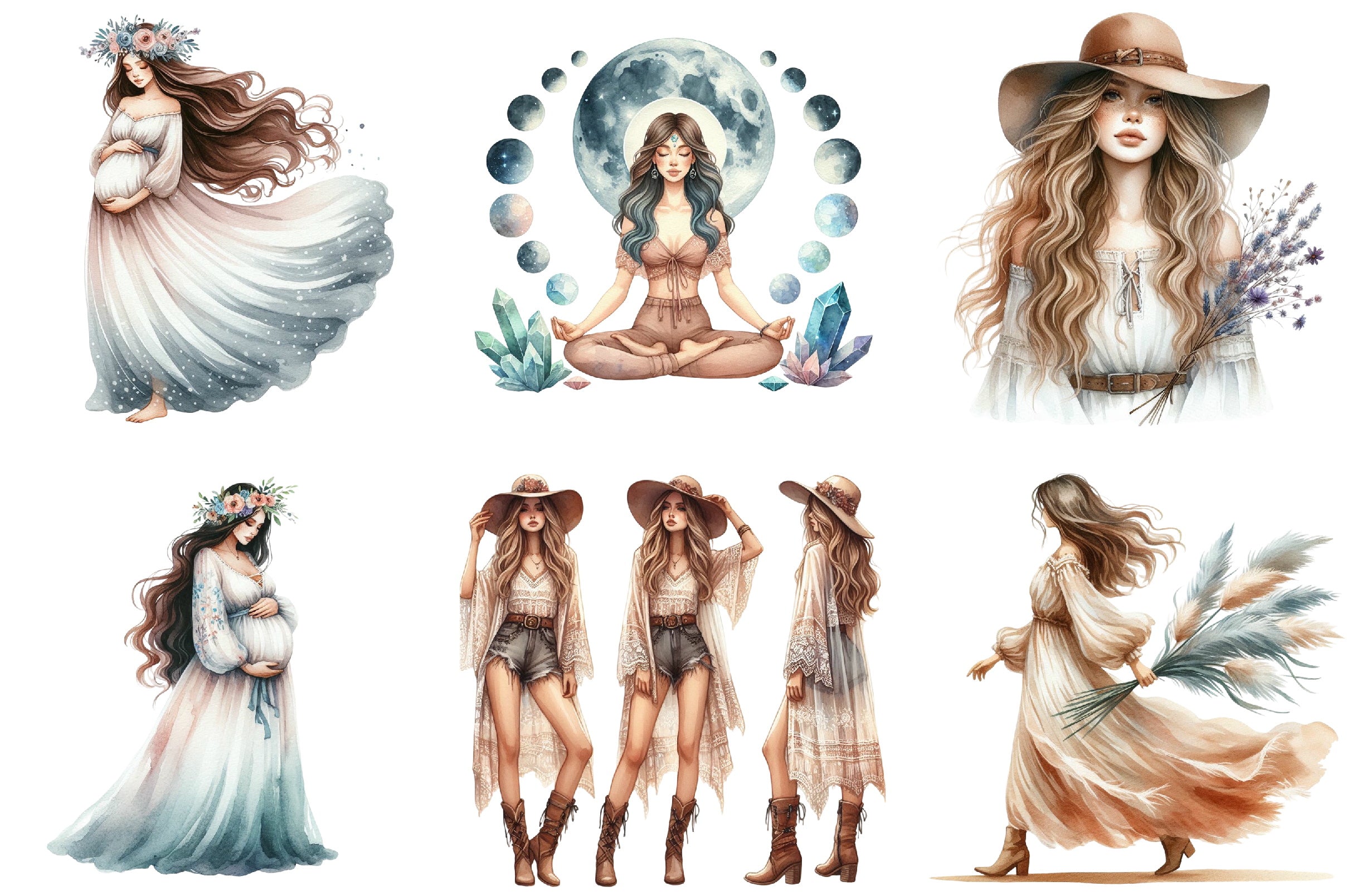 Boho Girl Clipart Bundle