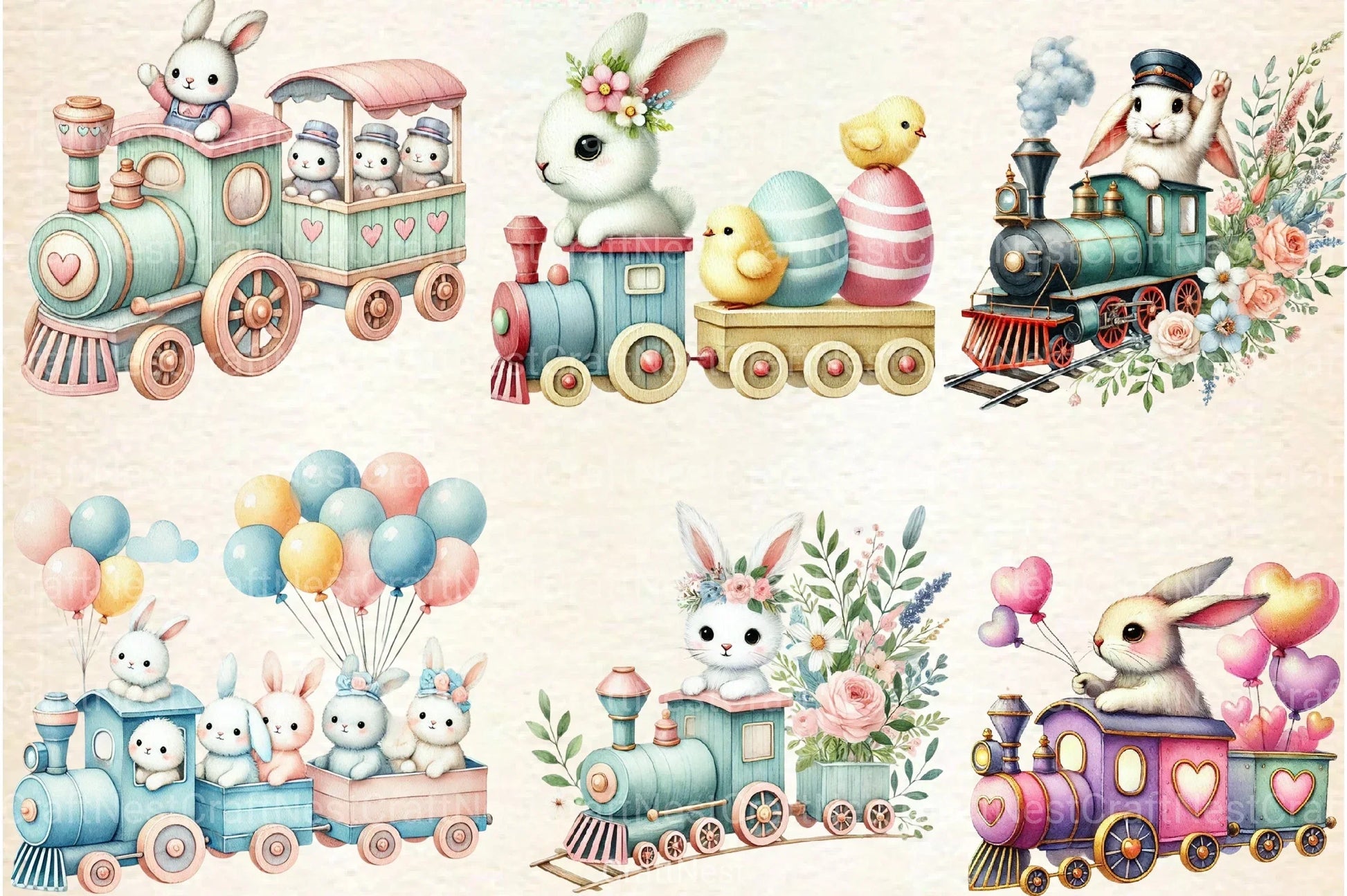 Bunny Train Clipart Bundle 157 - CraftNest - Digital Crafting and Art