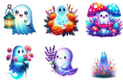 Neon Garden Ghost Halloween Clipart Bundle 33 - CraftNest - Digital Crafting and Art
