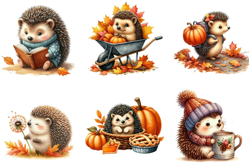 Autumn Hedgehogs Clipart Bundle - CraftNest - Digital Crafting and Art