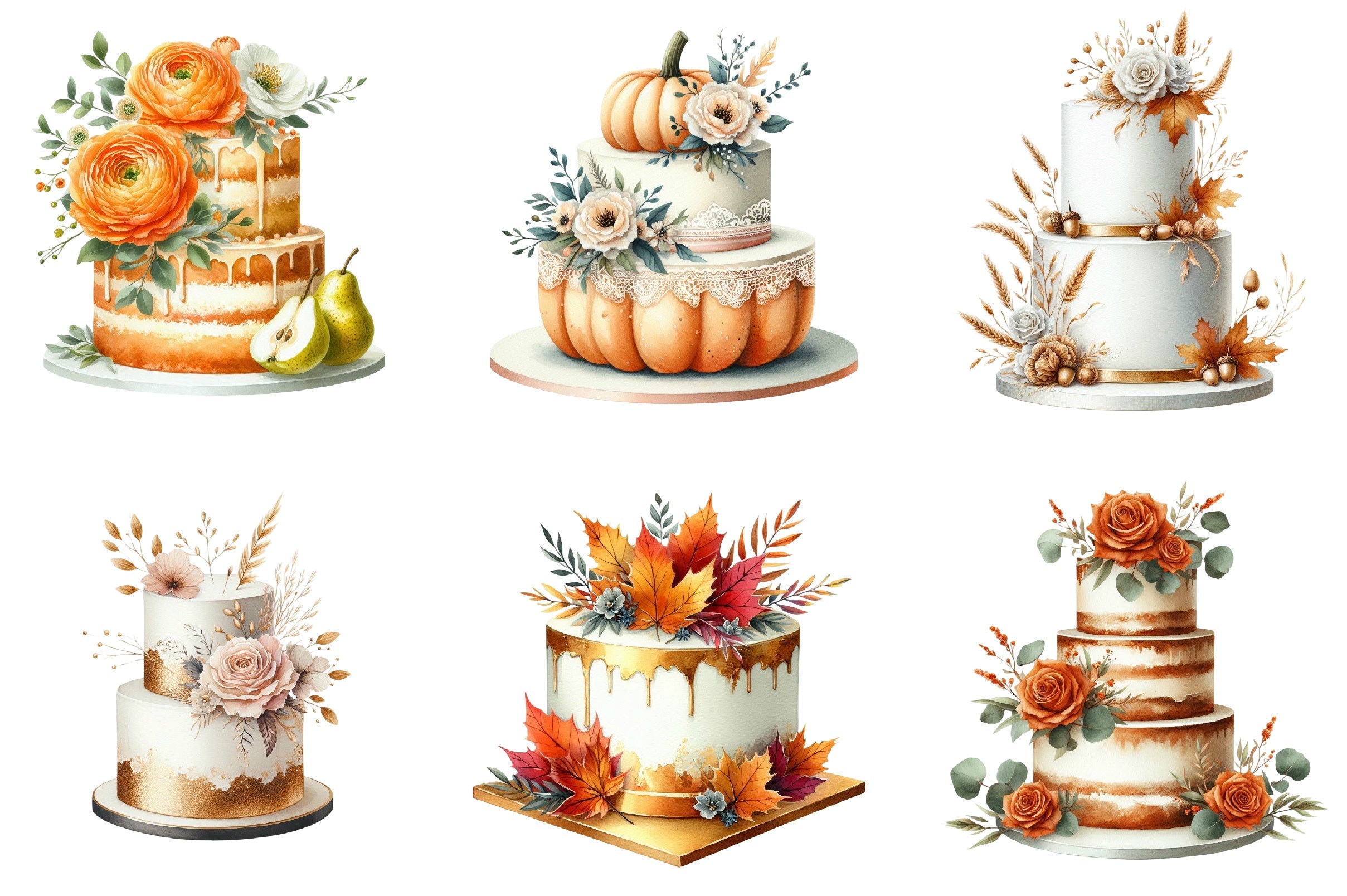 Autumn Wedding Cake Clipart Bundle
