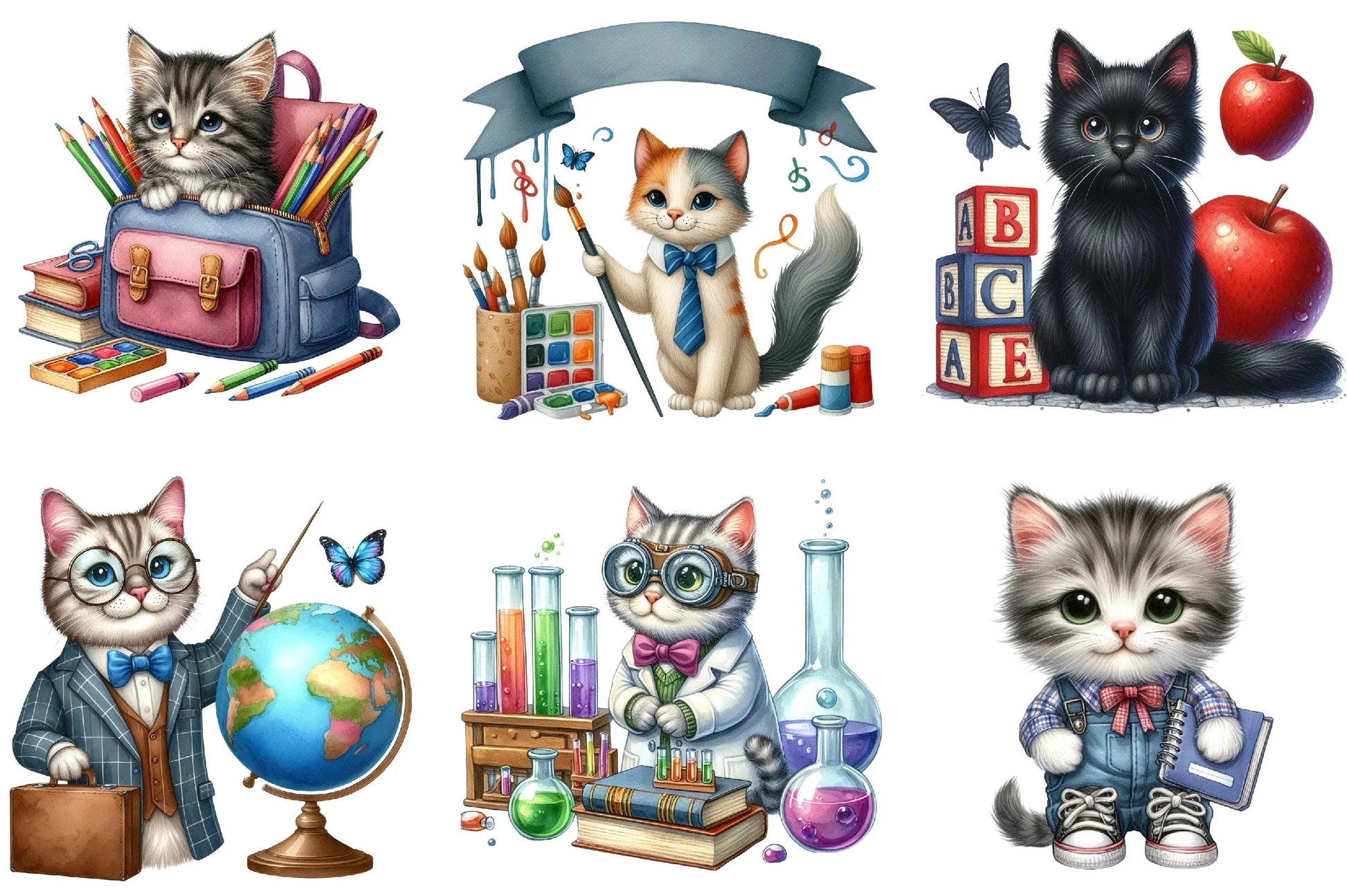 Back to School Cat Clipart Bundle - CraftNest - Digital Crafting and Art