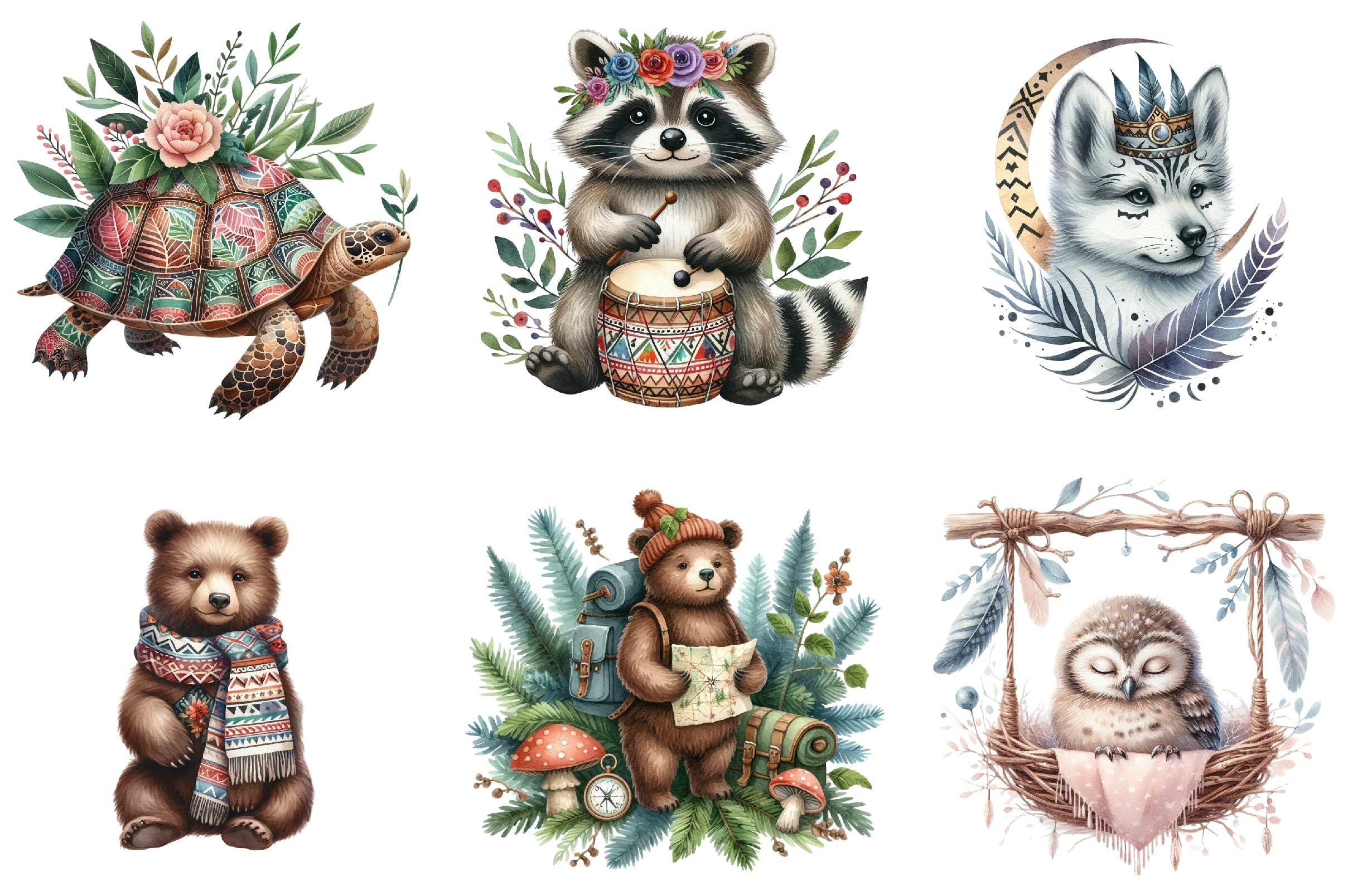 Boho Woodland Animal Clipart Bundle