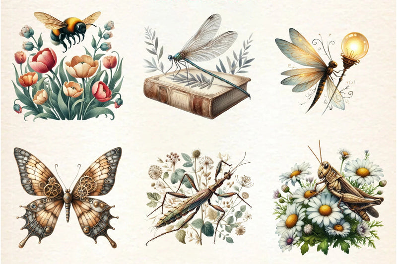 Vintage Spring Insect Clipart Bundle - CraftNest - Digital Crafting and Art