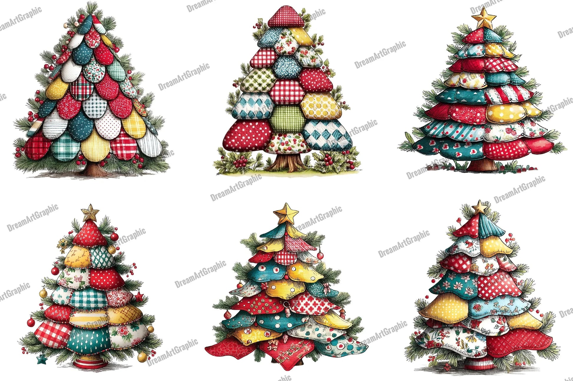 Christmas Tree Patchwork Clipart Bundle - CraftNest - Digital Crafting and Art