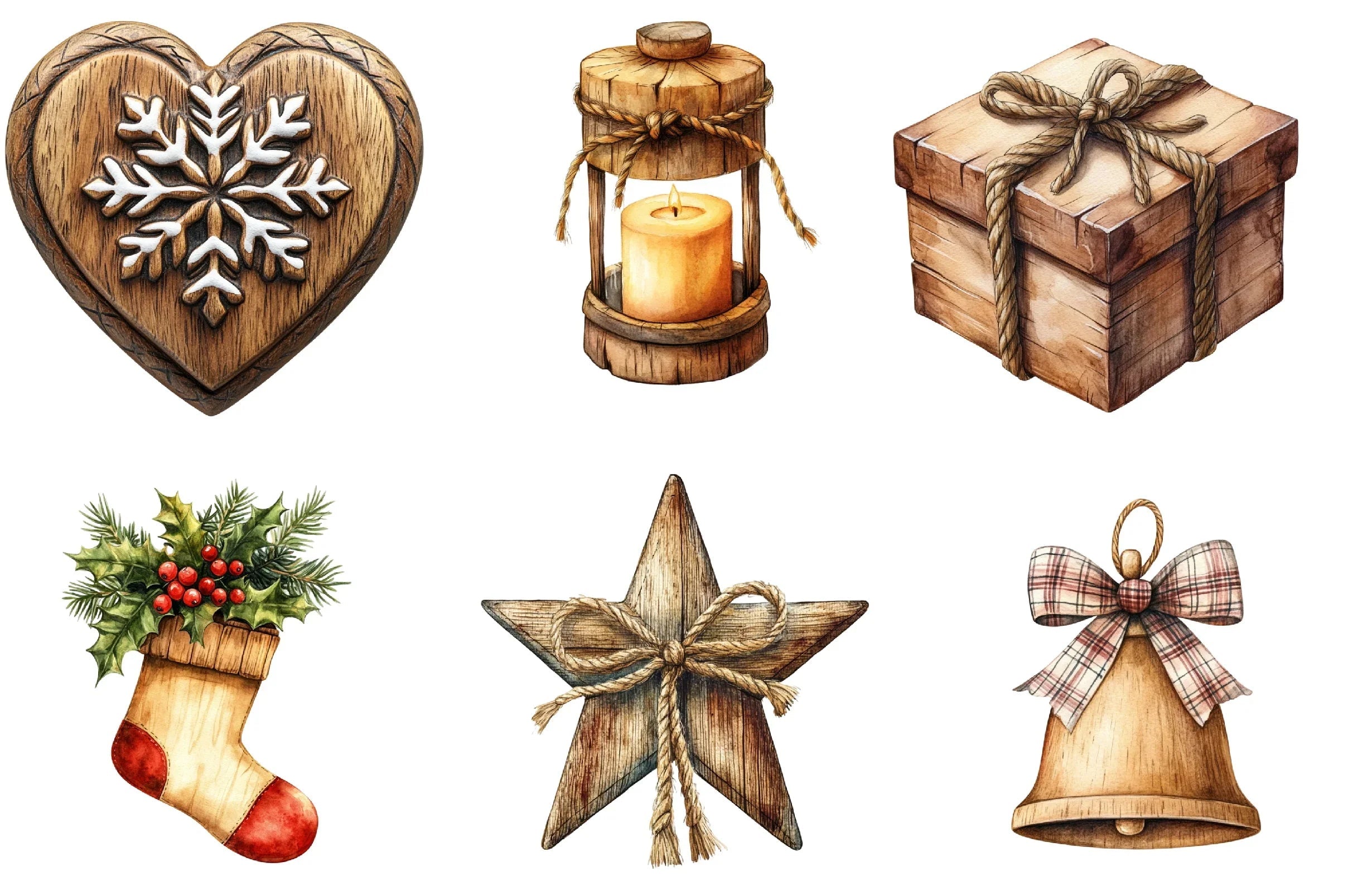 Rustic Wooden Christmas Clipart Bundle - CraftNest - Digital Crafting and Art