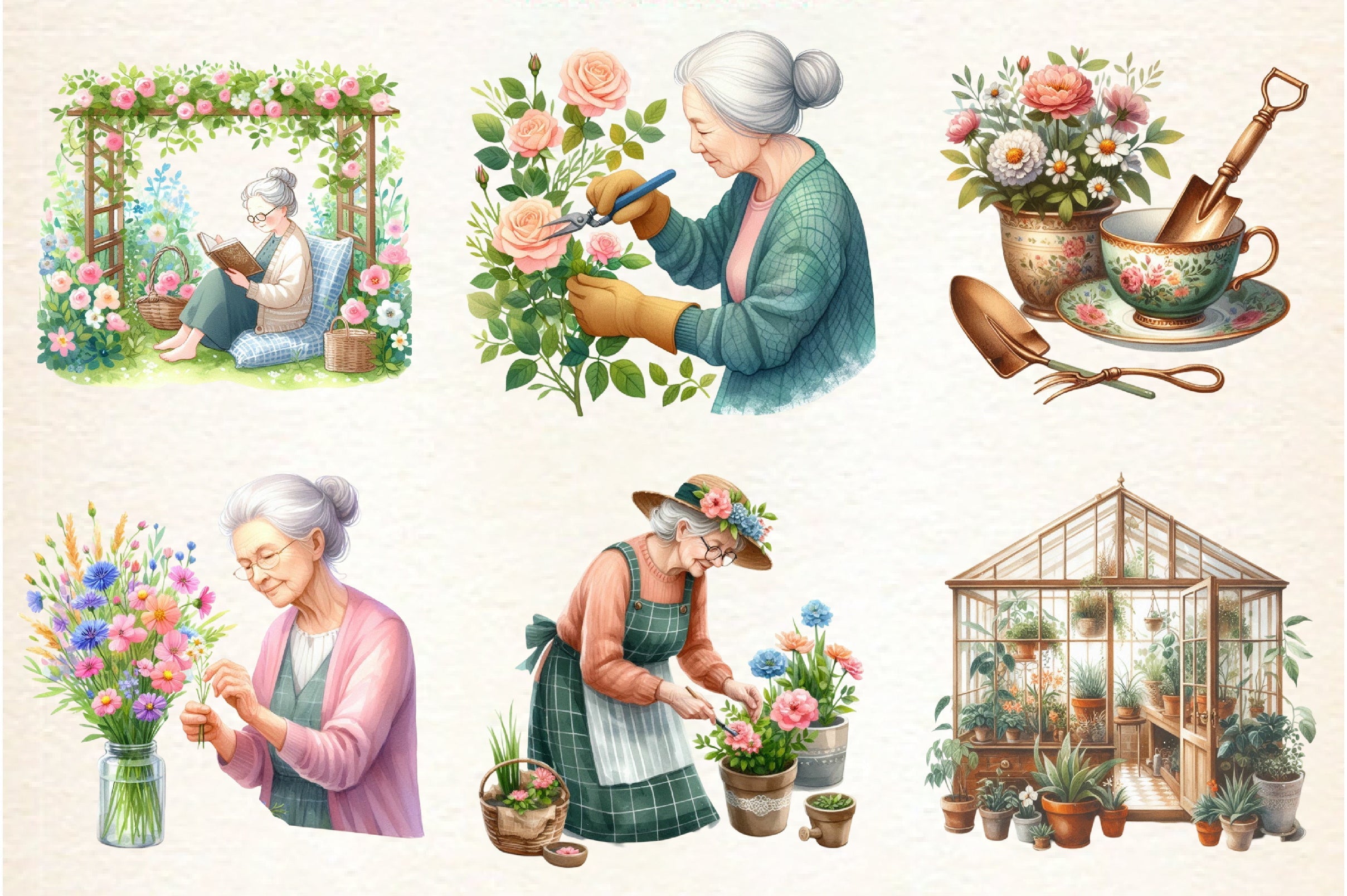 Gardening Grandma Flower Clipart Bundle