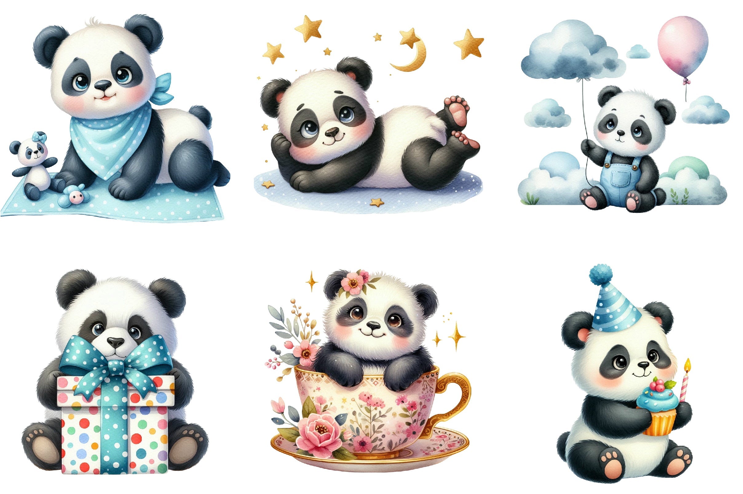 Baby Panda Clipart Bundle