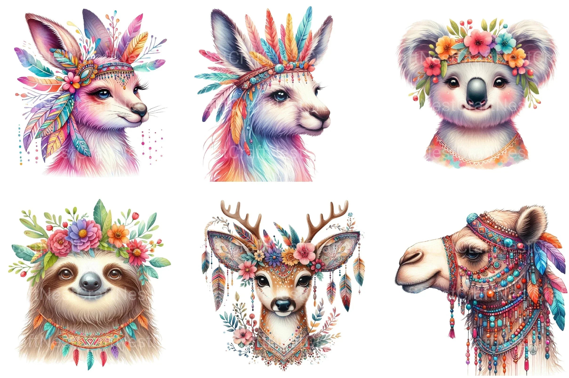 Boho Animal Portraits Clipart Bundle - CraftNest - Digital Crafting and Art
