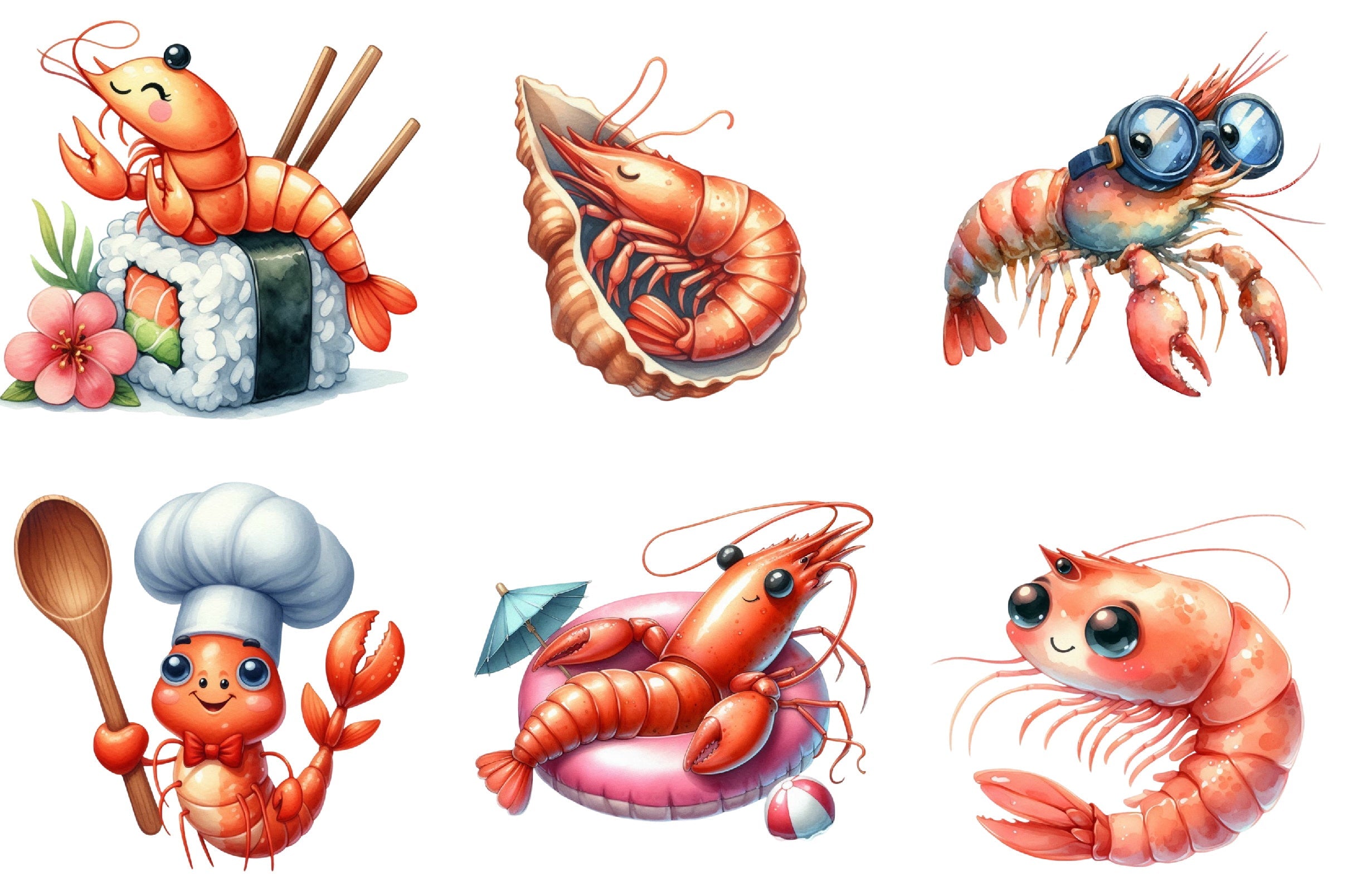 Cute Shrimp Clipart Bundle