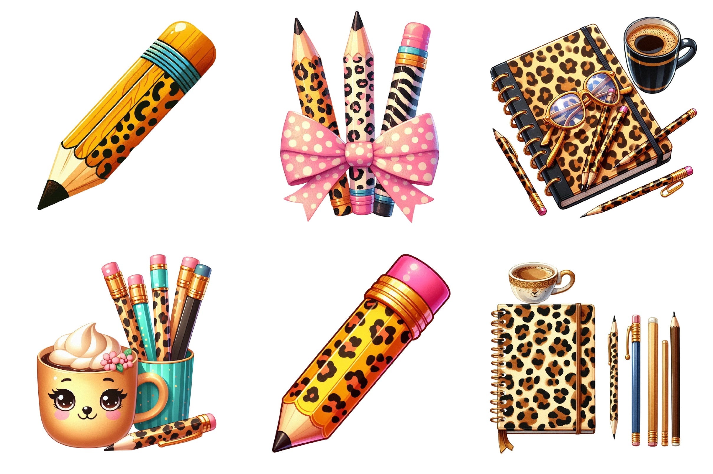 Leopard Teacher Pencil Clipart Bundle