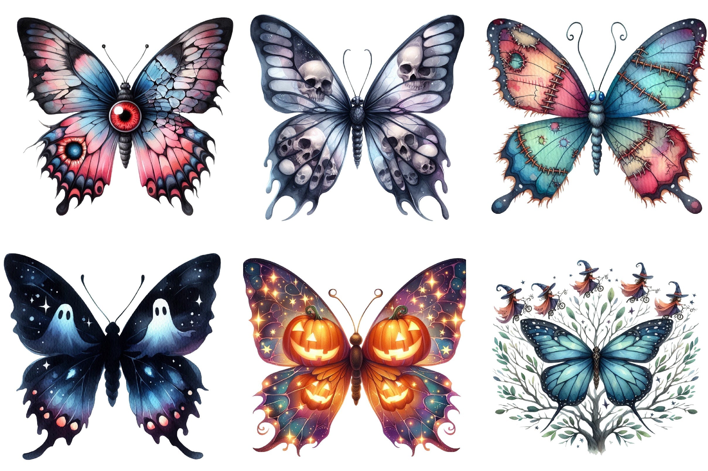 3D Butterfly Halloween Clipart Bundle