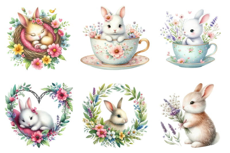 Floral Easter Bunny Clipart Bundle - CraftNest - Digital Crafting and Art