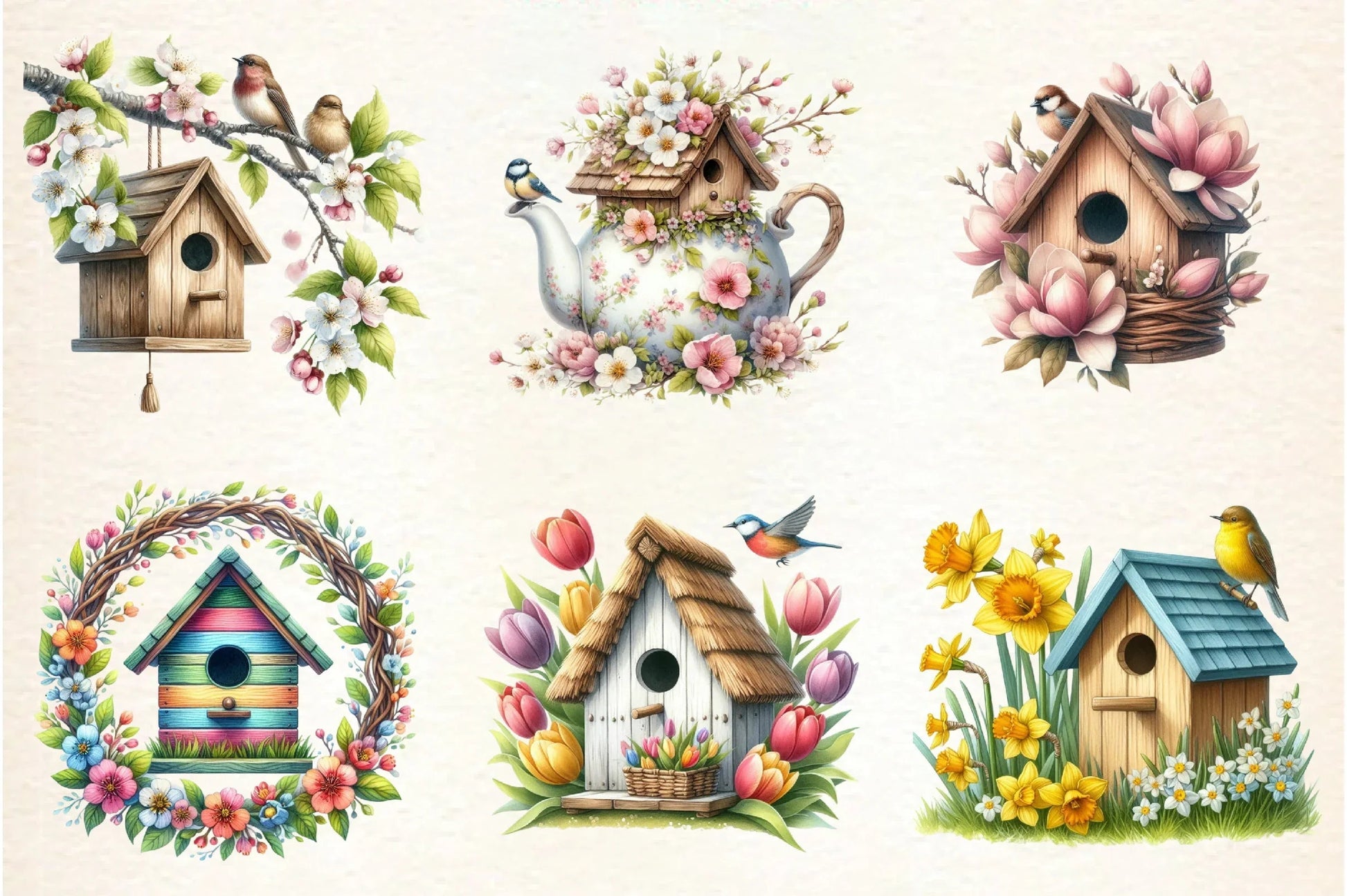 Spring Birdhouse Clipart Bundle - CraftNest - Digital Crafting and Art