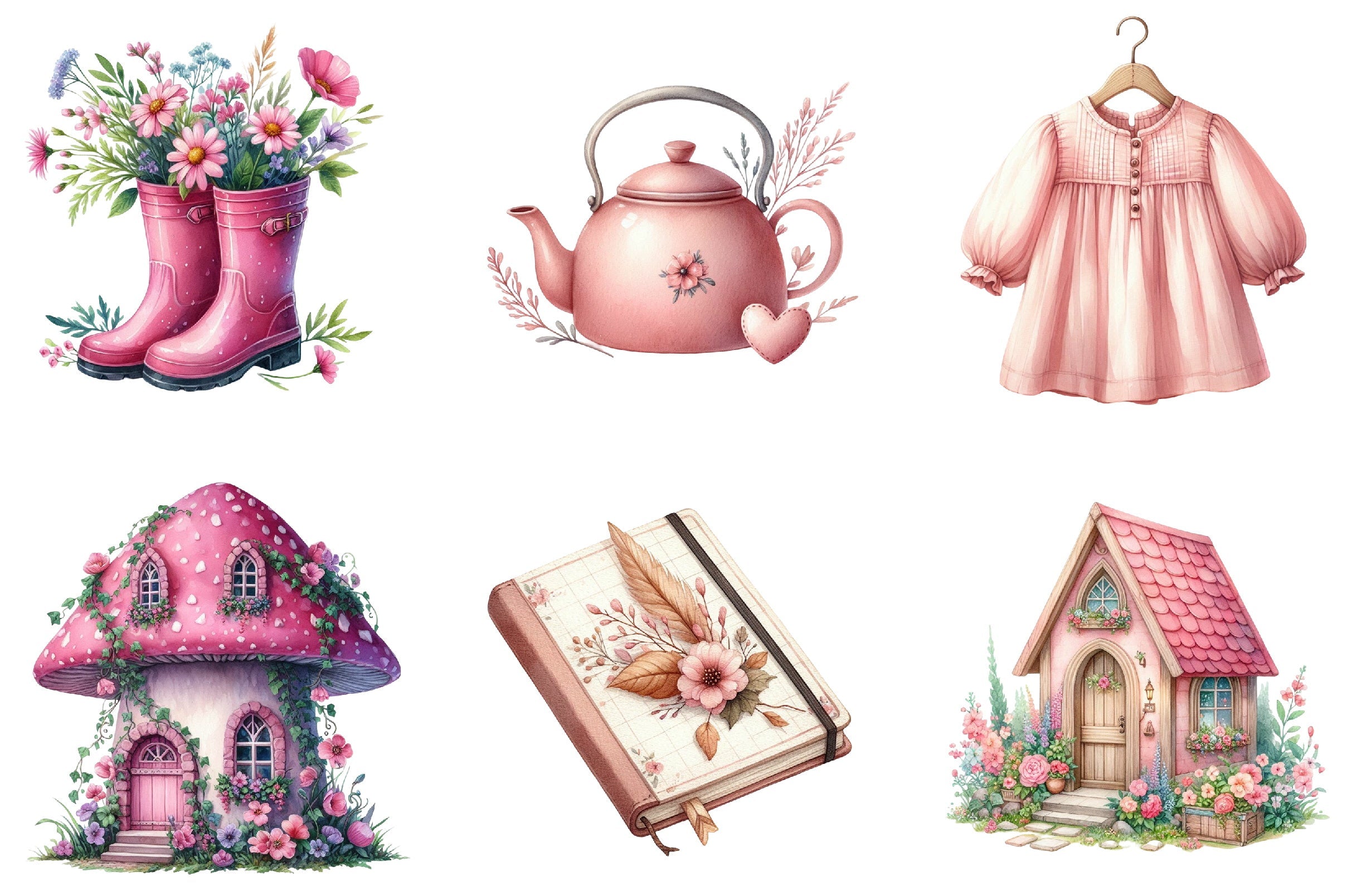 Pink Cottagecore Clipart Bundle
