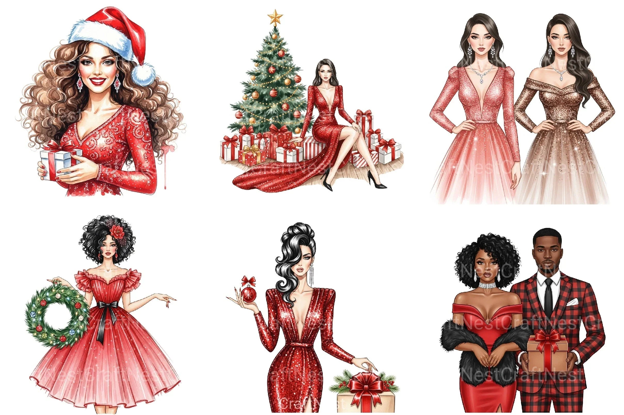 Black Woman Christmas Clipart Bundle - CraftNest - Digital Crafting and Art