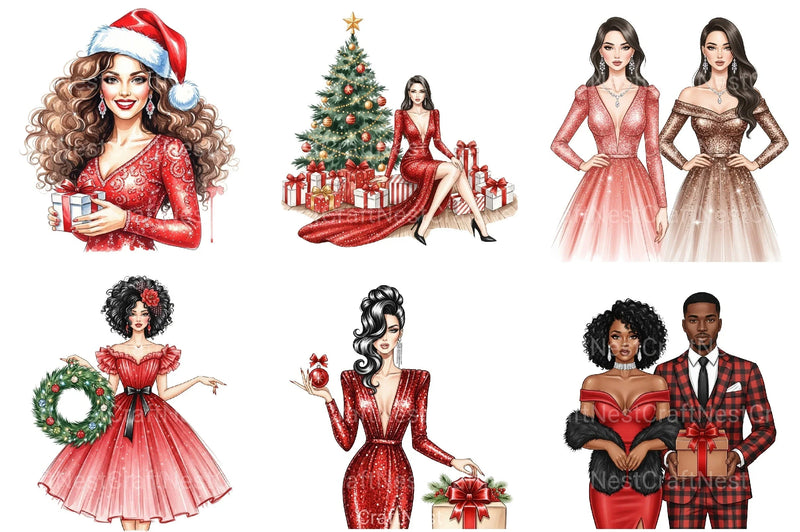 Black Woman Christmas Clipart Bundle - CraftNest - Digital Crafting and Art