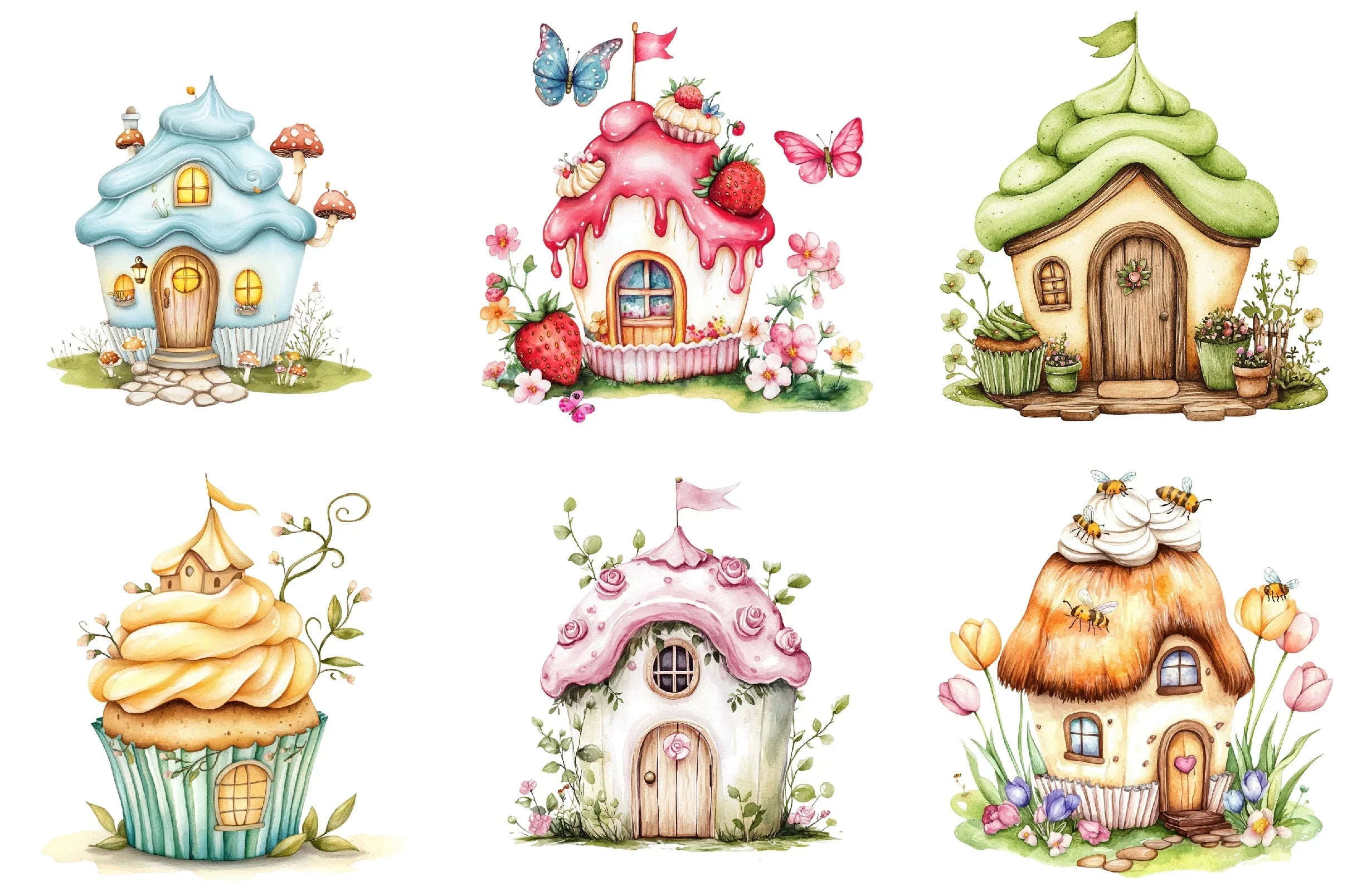Spring Cupcake House Clipart Bundle - CraftNest - Digital Crafting and Art
