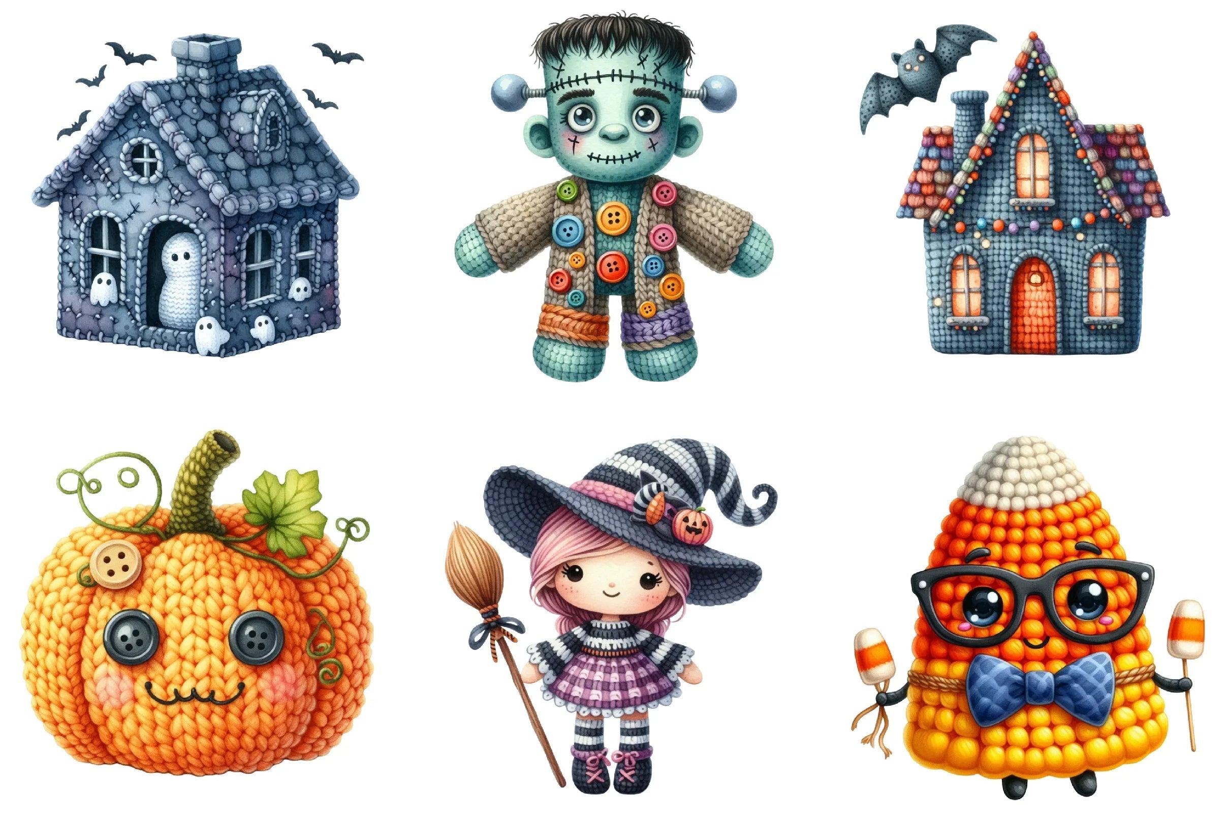 Cute Halloween Crochet Illustrations Clipart Bundle - CraftNest - Digital Crafting and Art