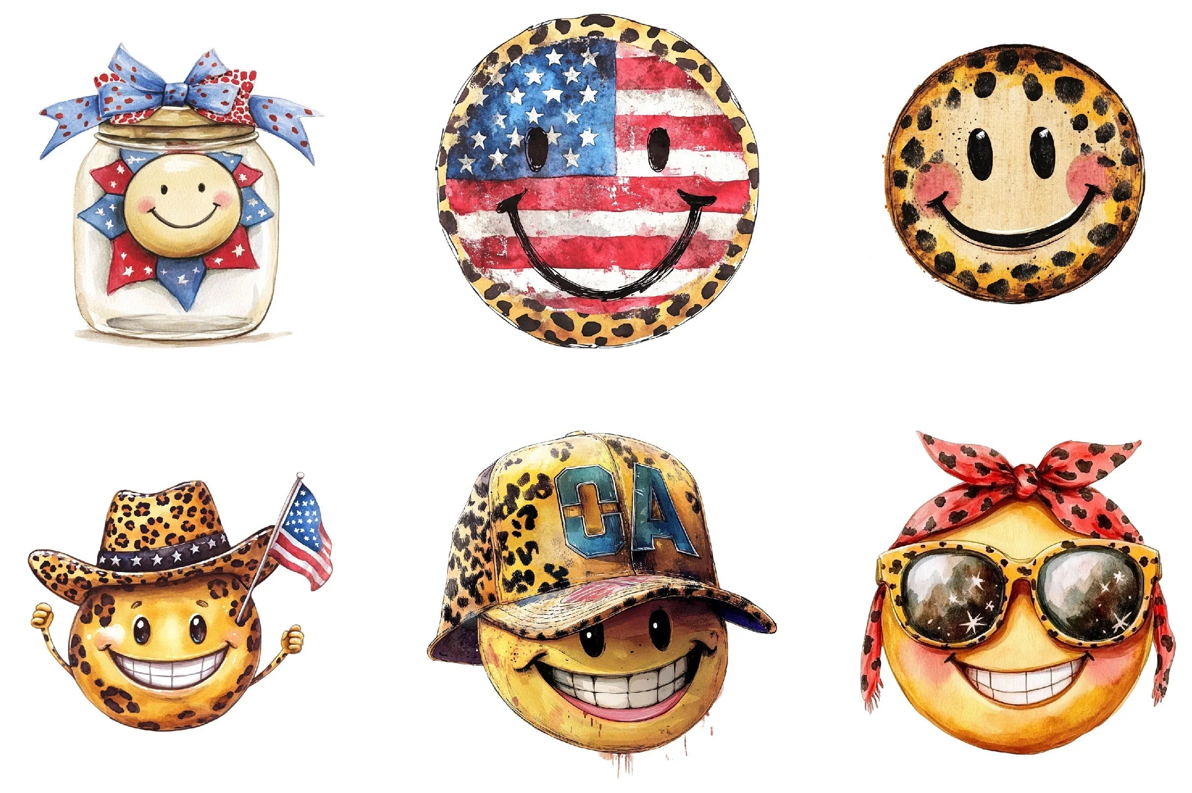 Happy Smiley Face Leopard 4th of July Clipart Bundle - CraftNest - Digital Crafting and Art