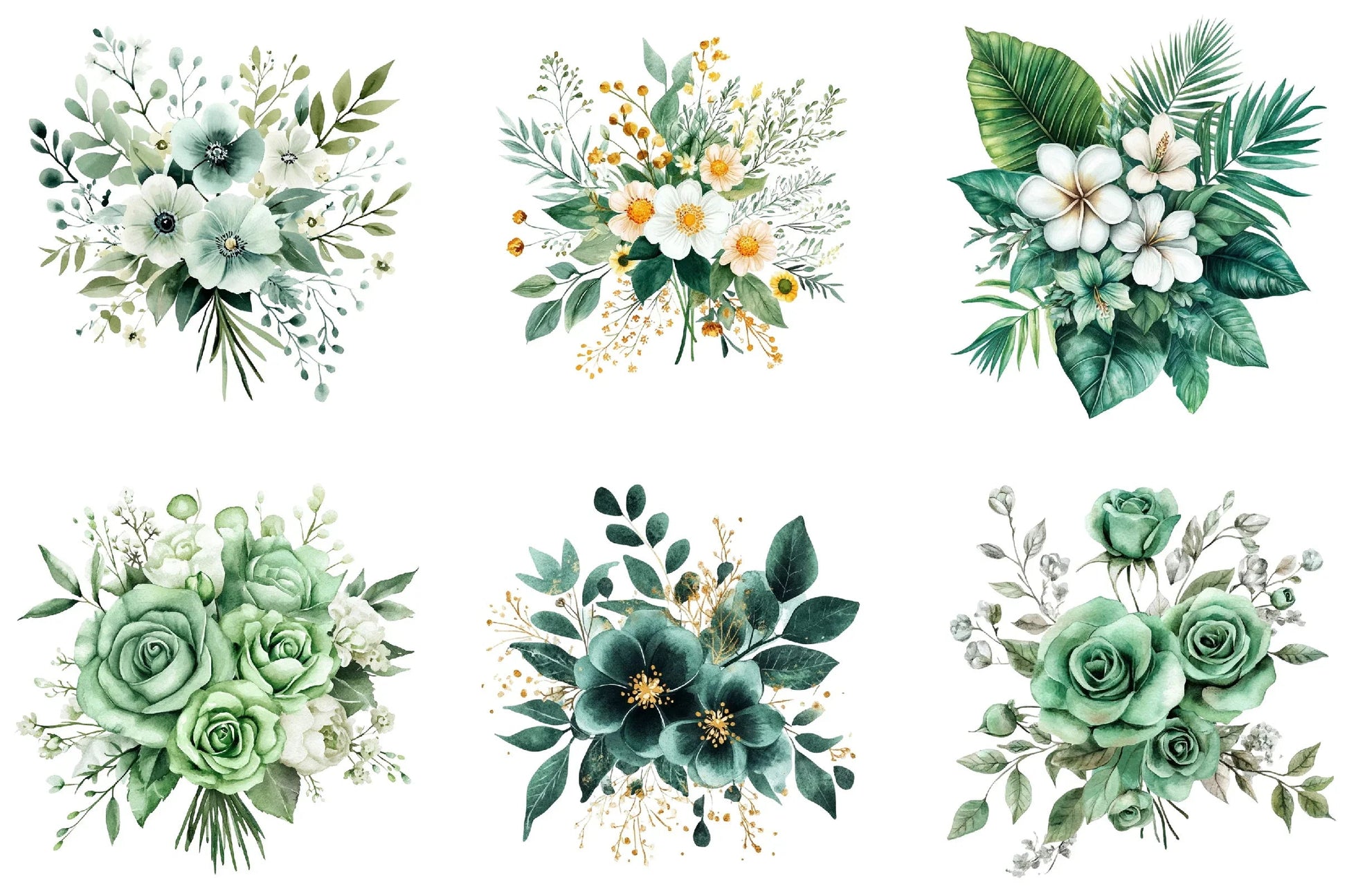 Emerald Flower Bouquet Clipart Bundle - CraftNest - Digital Crafting and Art