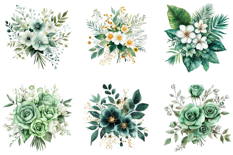 Emerald Flower Bouquet Clipart Bundle - CraftNest - Digital Crafting and Art