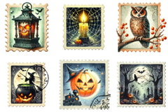 Vintage Halloween Postage Stamp Clipart Bundle - CraftNest - Digital Crafting and Art