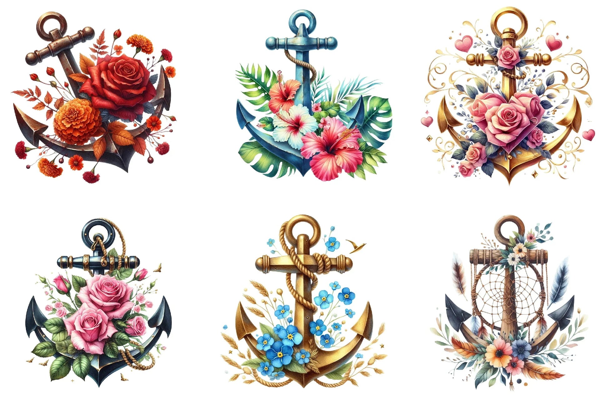 Anchor and Flower Clipart Bundle - CraftNest - Digital Crafting and Art