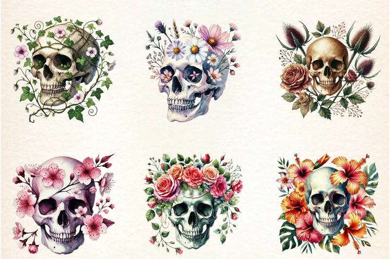Skull Floral Clipart Bundle - CraftNest - Digital Crafting and Art