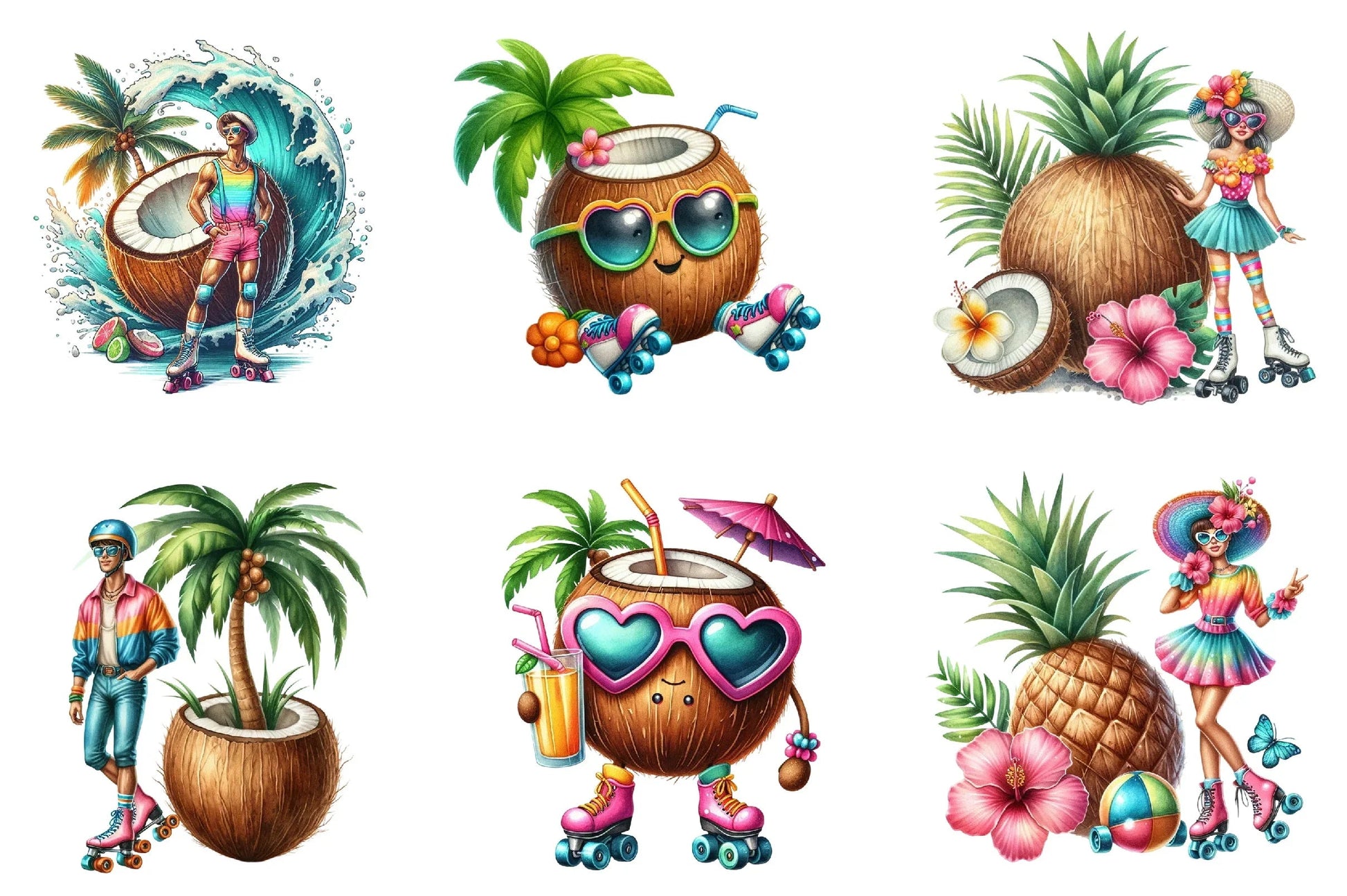 Summer Coconut Clipart Bundle - CraftNest - Digital Crafting and Art