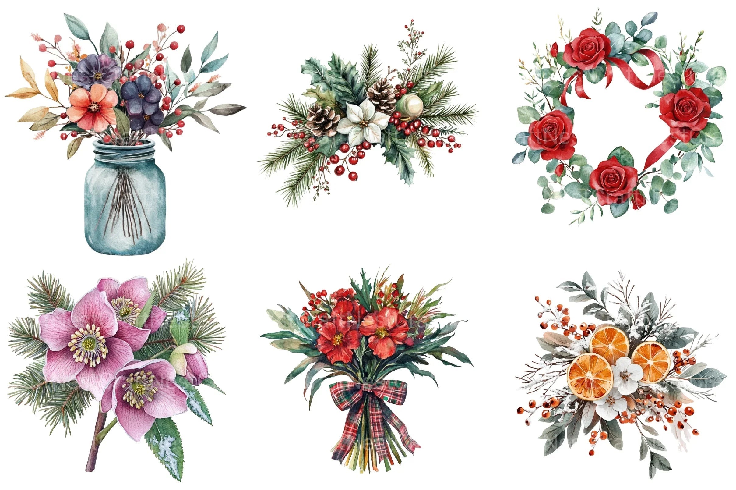 Christmas Flowers Clipart Bundle - CraftNest - Digital Crafting and Art