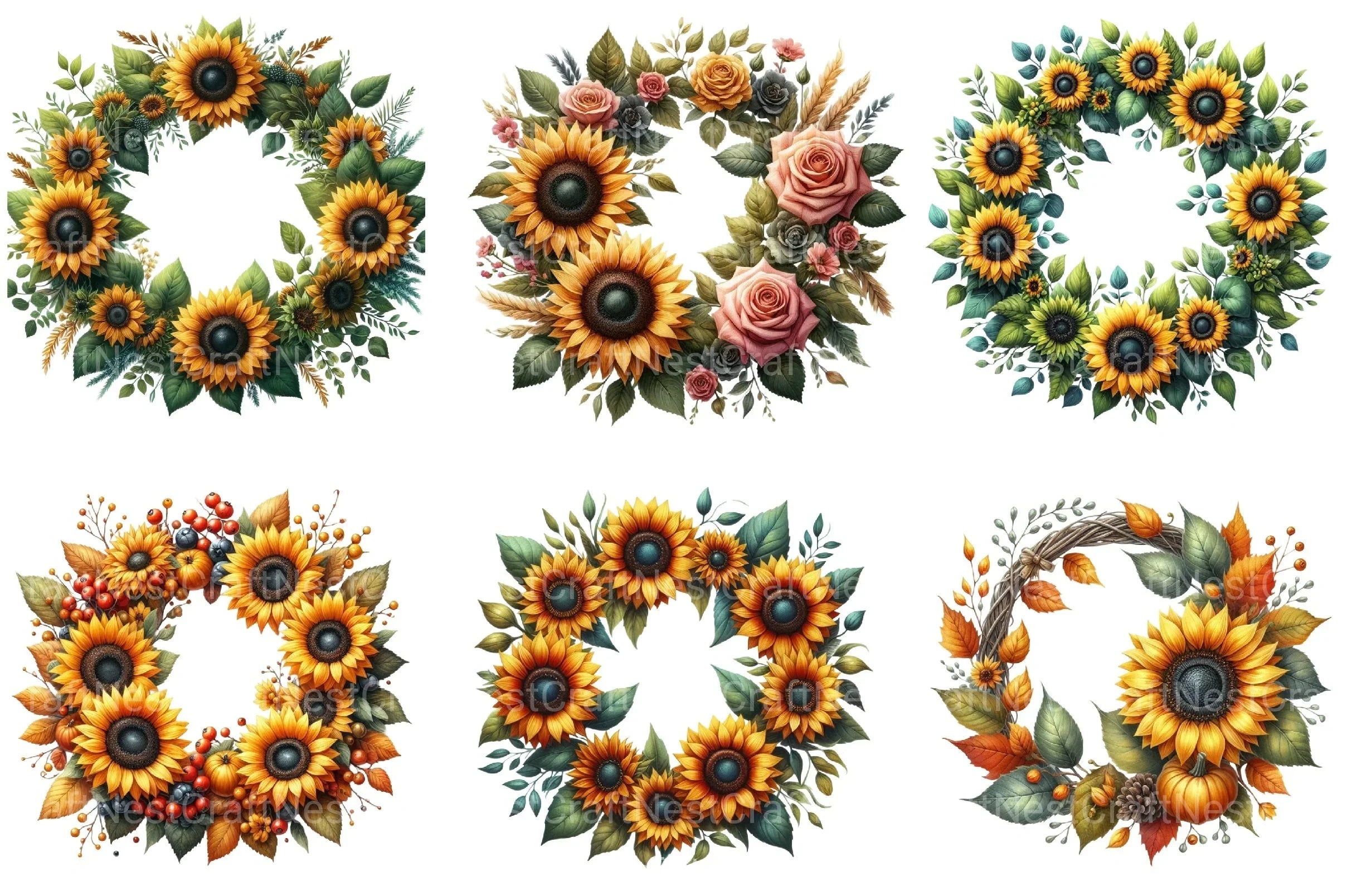 Sunflower Wreaths Clipart Bundle - CraftNest - Digital Crafting and Art