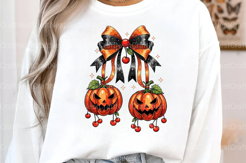 Halloween Pumpkin Cherry Bow Clipart Bundle - CraftNest - Digital Crafting and Art