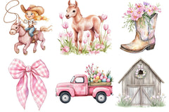 Vintage Pink Easter Western Clipart Bundle - CraftNest - Digital Crafting and Art