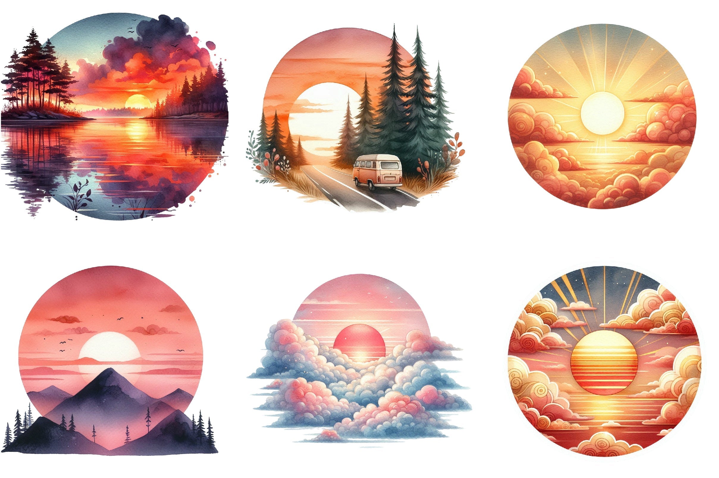 Sunset Sticker Clipart Bundle