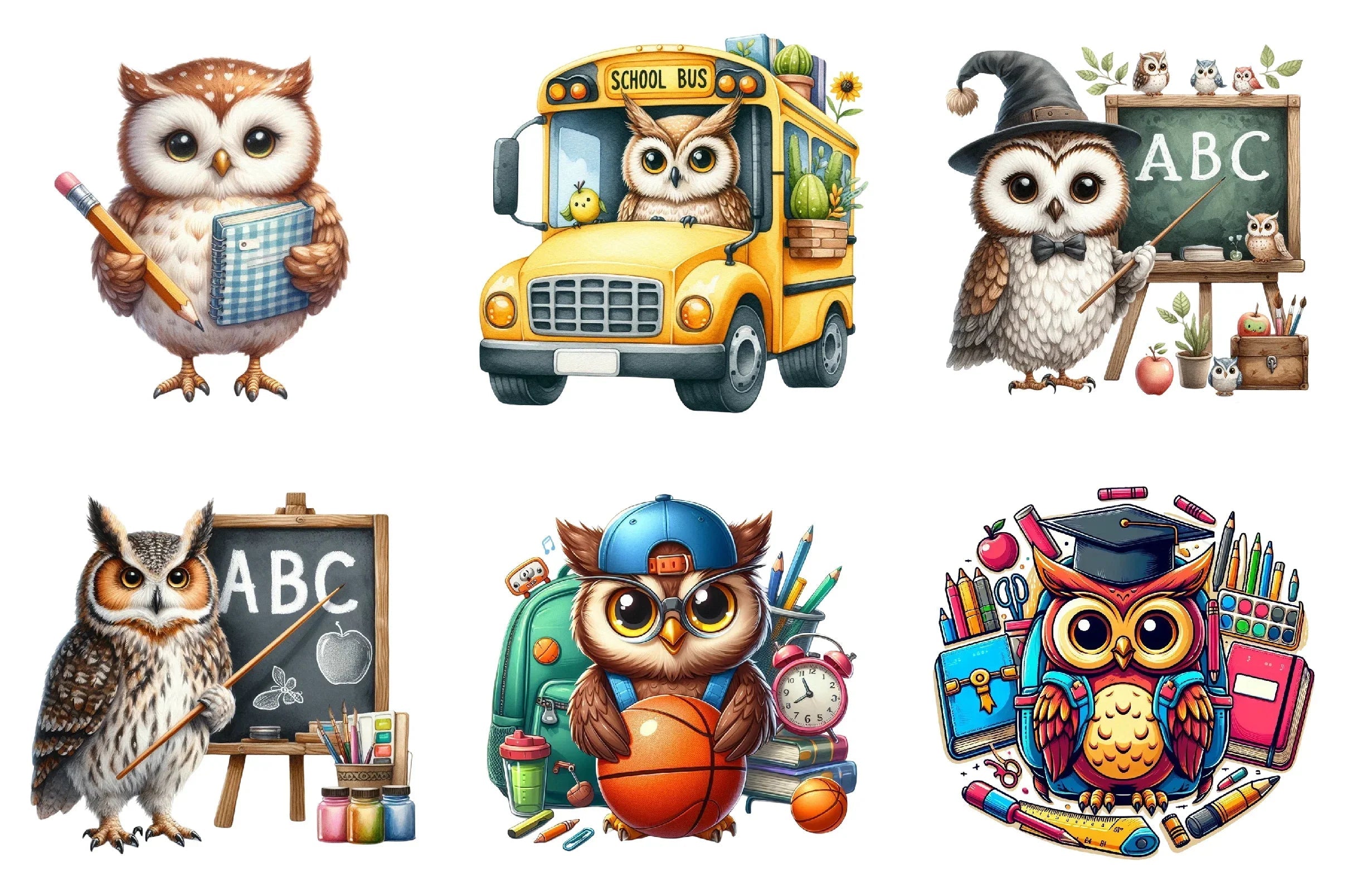 Back to School Owl Clipart Bundle - CraftNest - Digital Crafting and Art