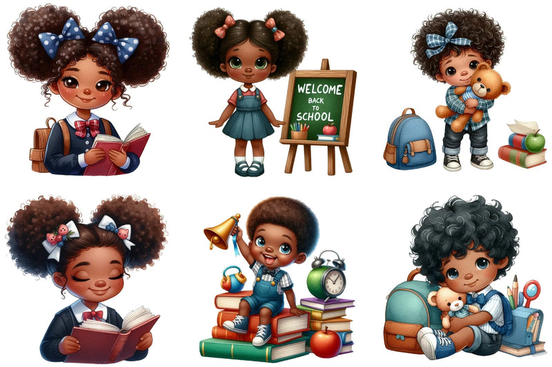 Black Kids Back to School Clipart Bundle - CraftNest - Digital Crafting and Art