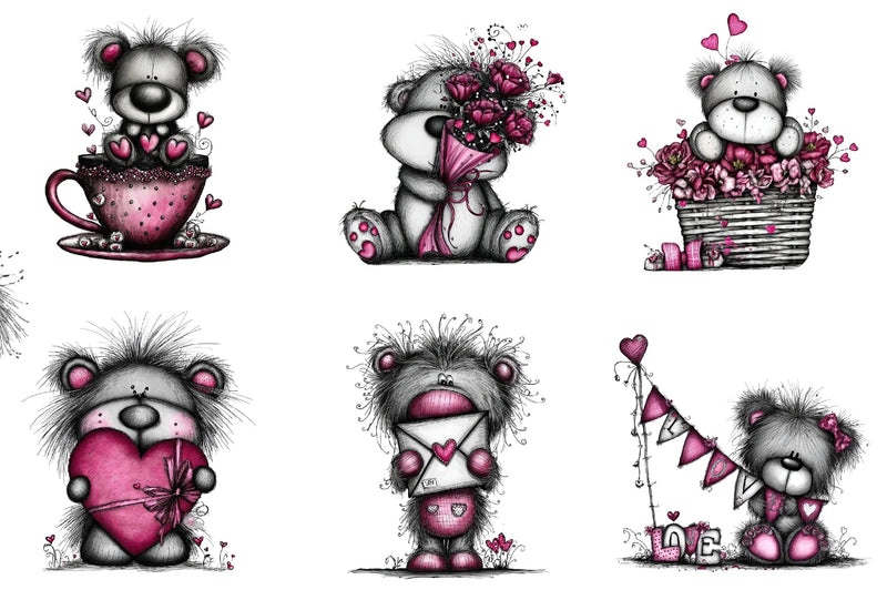 Teddy Bear Valentine Clipart Bundle - CraftNest - Digital Crafting and Art