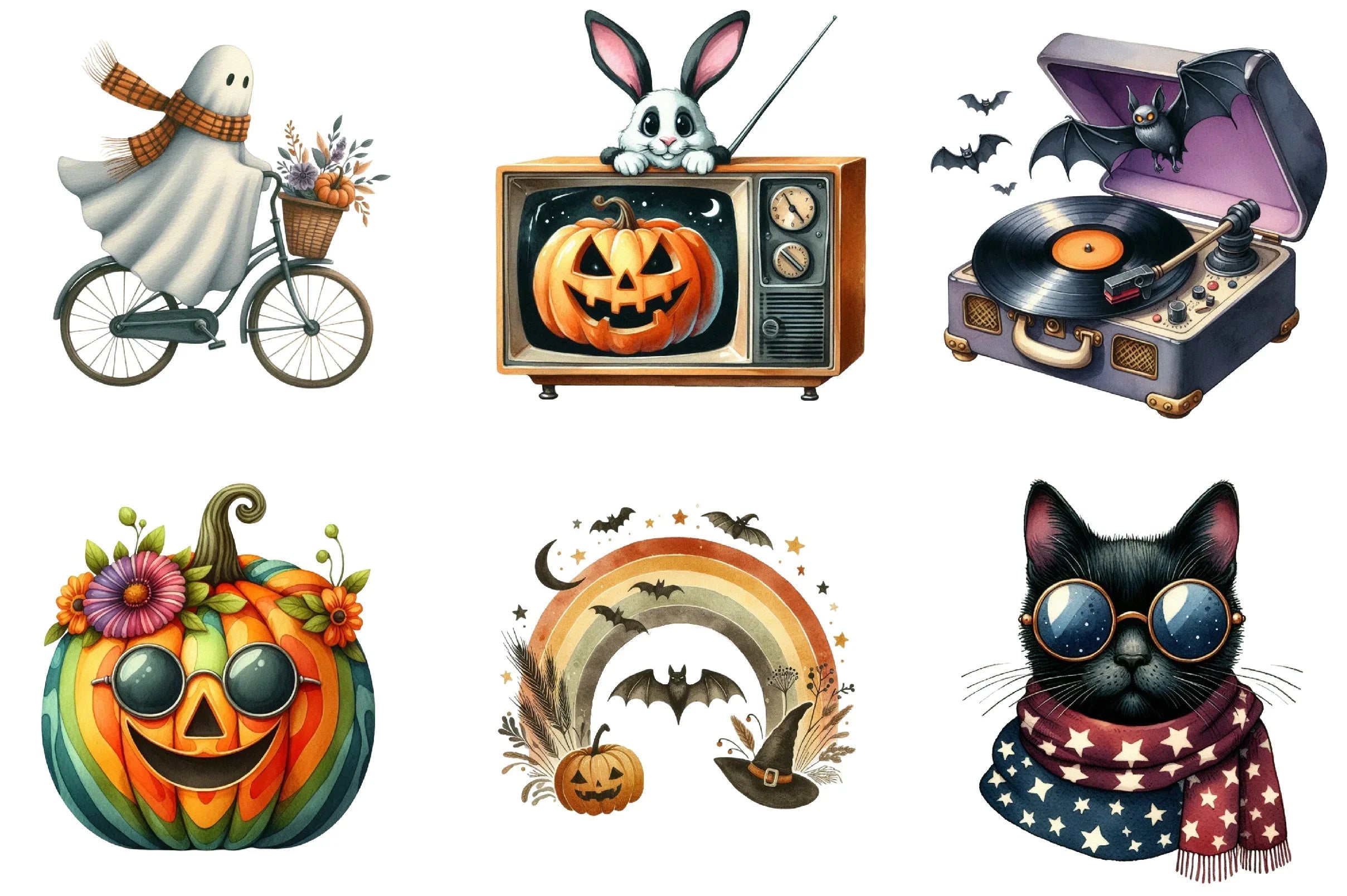 Retro Fall Halloween Clipart Bundle - CraftNest - Digital Crafting and Art