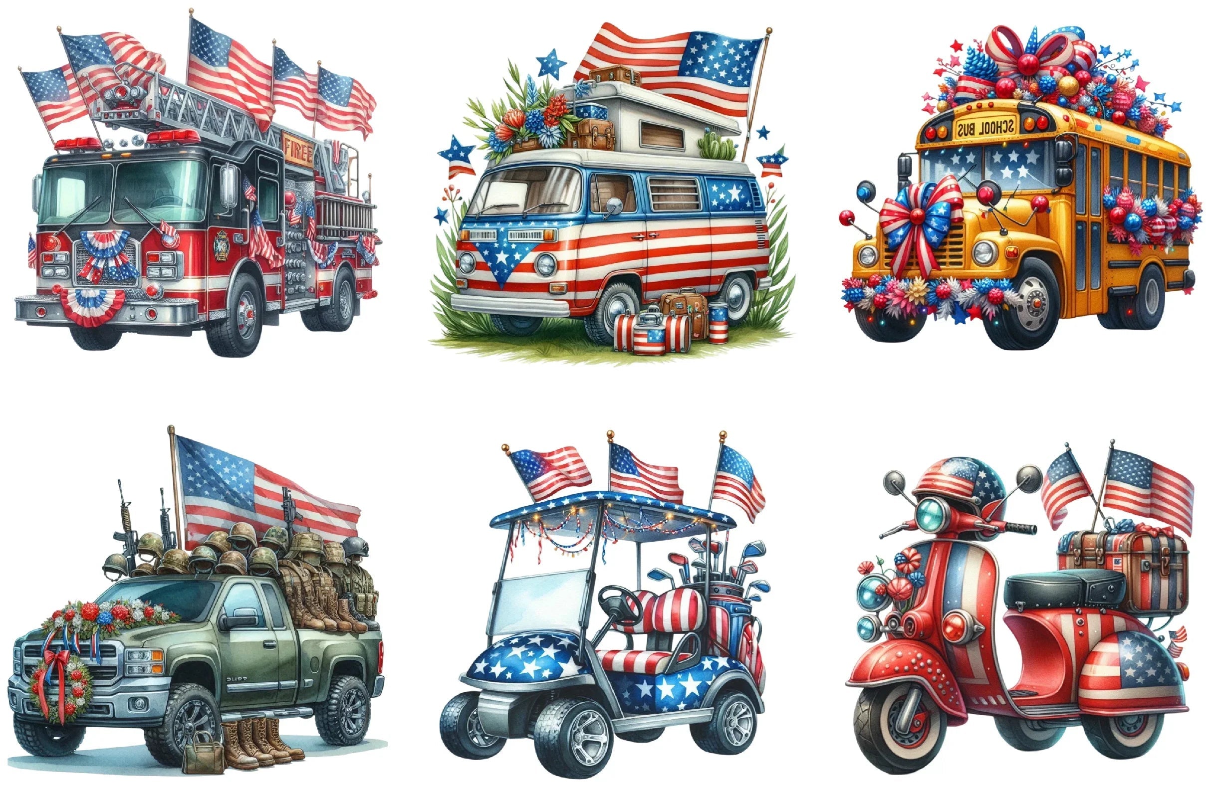 Memorial Day Car Parade Clipart Bundle - CraftNest - Digital Crafting and Art