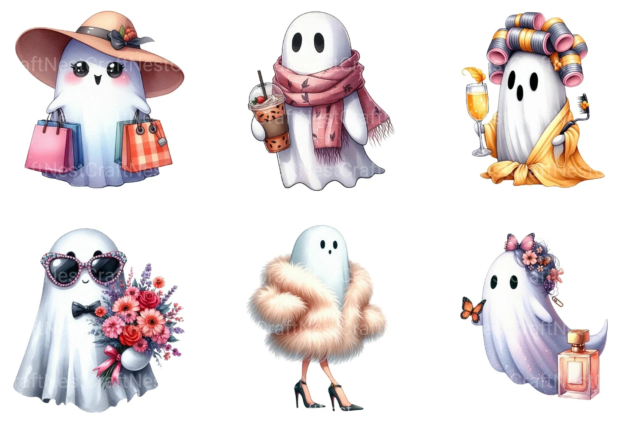 Cute Boujee Ghost Clipart Bundle - CraftNest - Digital Crafting and Art