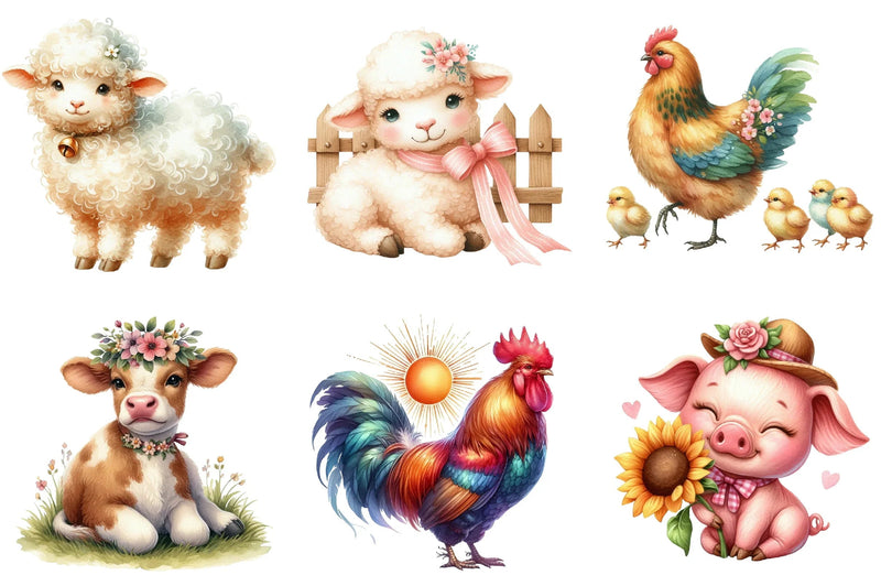 Cute Farm Animal Clipart Bundle - CraftNest - Digital Crafting and Art