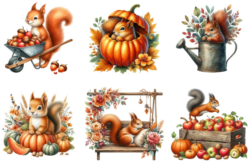 Fall Squirrel Garden Clipart Bundle - CraftNest - Digital Crafting and Art