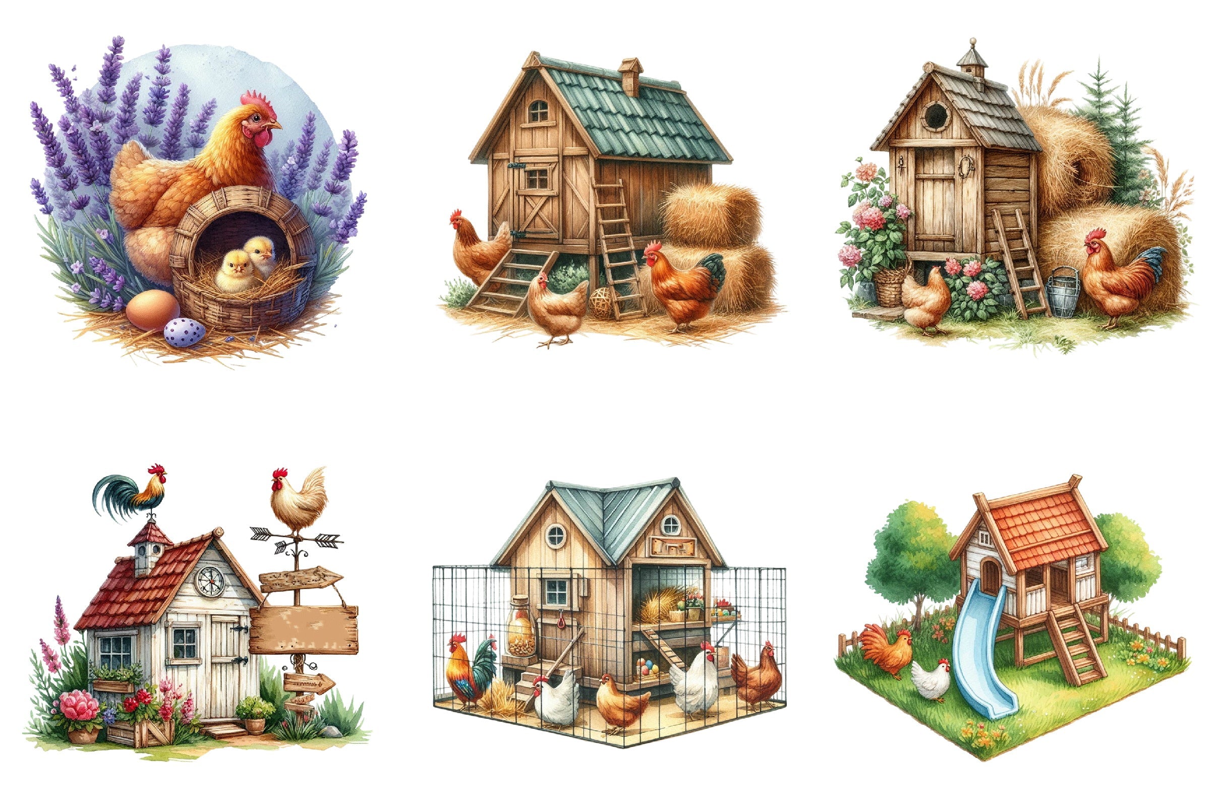 Chicken Coop Clipart Bundle