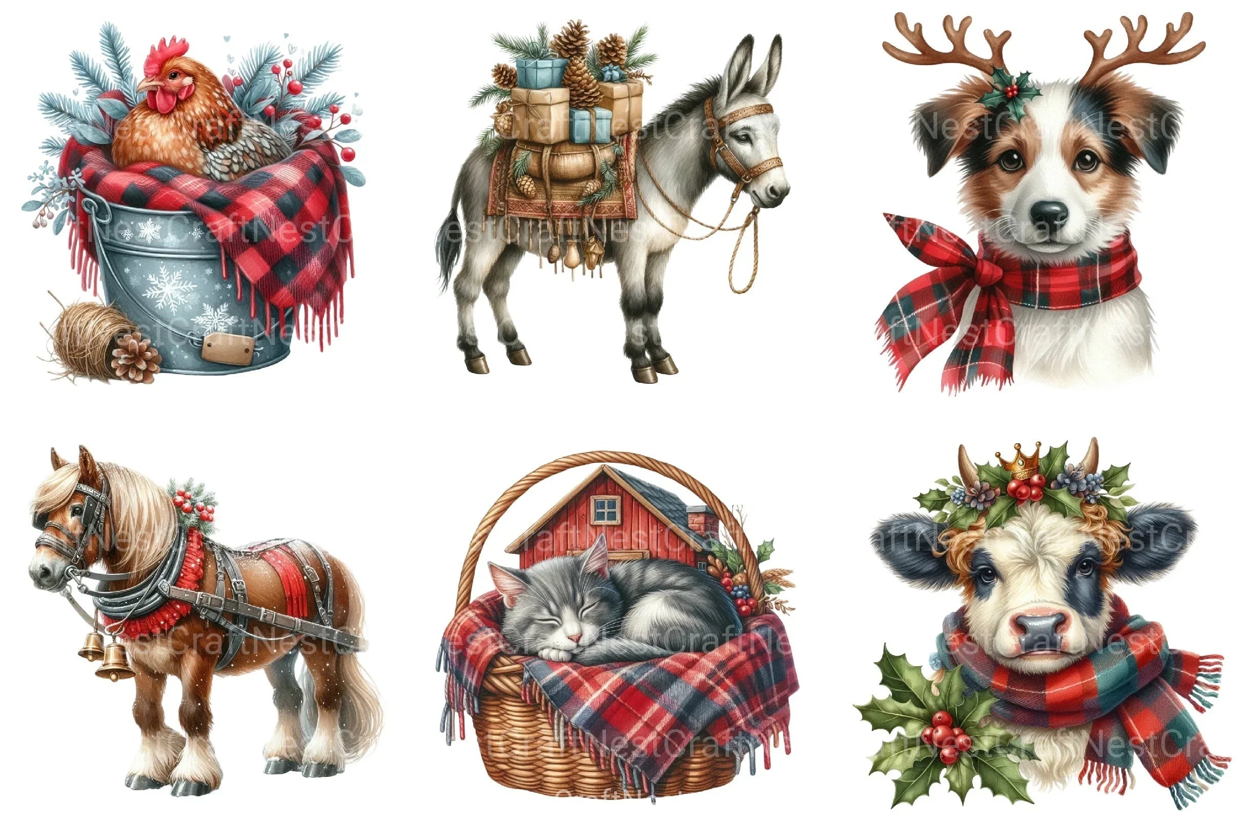 Vintage Christmas Farm Animal Clipart Bundle - CraftNest - Digital Crafting and Art