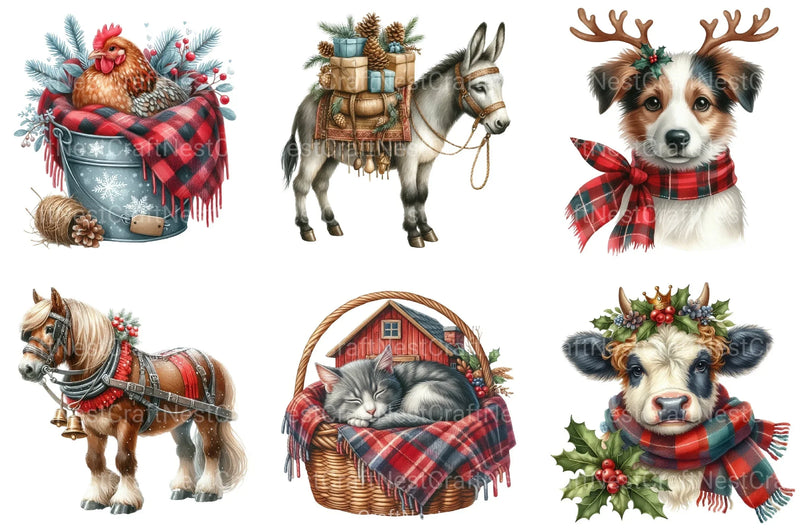 Vintage Christmas Farm Animal Clipart Bundle - CraftNest - Digital Crafting and Art