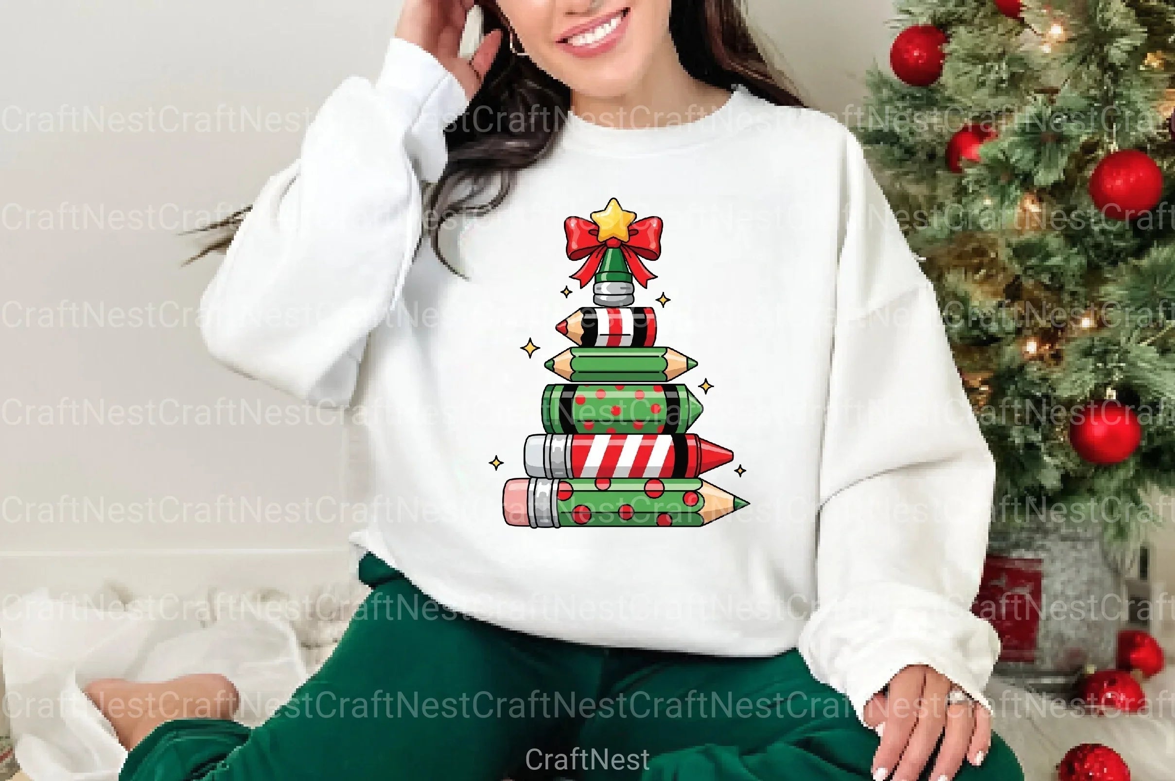 Christmas Pencil Tree Teacher Clipart Bundle - CraftNest - Digital Crafting and Art