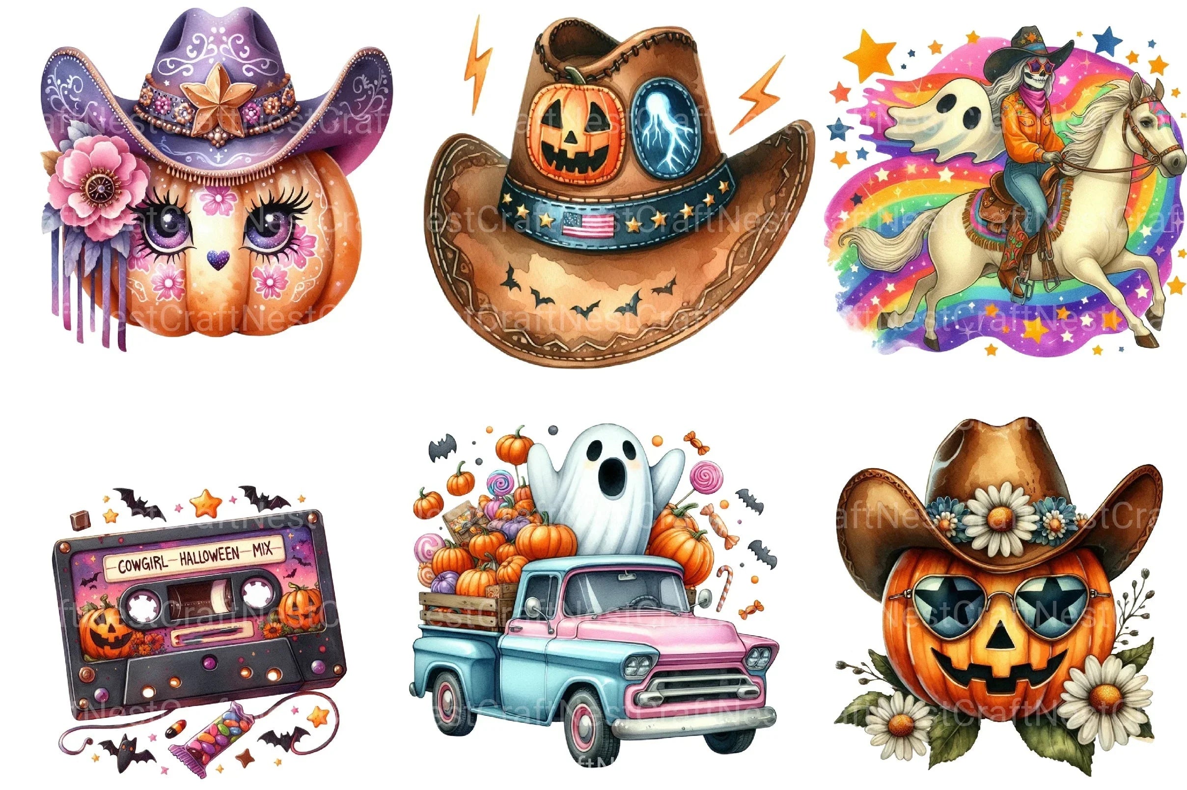 Western Halloween Retro Clipart Bundle - CraftNest - Digital Crafting and Art