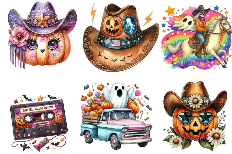 Western Halloween Retro Clipart Bundle - CraftNest - Digital Crafting and Art