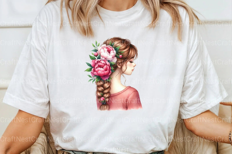 Girl with Peonies Flower Clipart Bundle 23 - CraftNest - Digital Crafting and Art